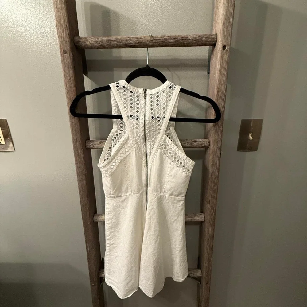 American Eagle white mini eyelet cotton dress with lace trim on the neckline